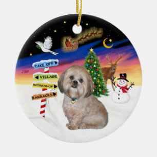 Xmas-Schilder - Lhasa Apso (L) Keramik Ornament