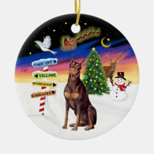 Xmas-Schilder - Roter Dobermann Keramik Ornament