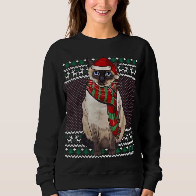 Xmas Siamese Cat Weihnachtsmannmütze Ugi Weihnacht Sweatshirt (Vorderseite)