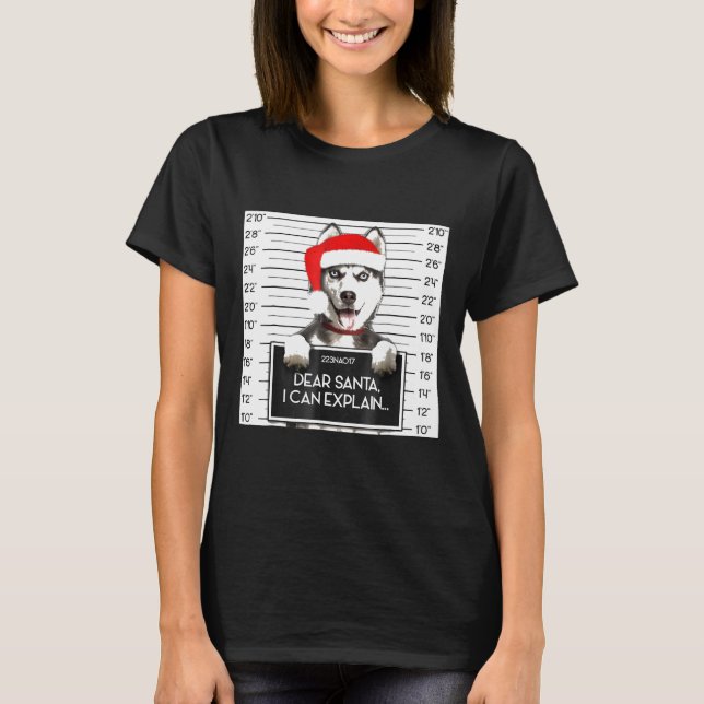 Xmas Siberian Husky Lover Weihnachtsmannmütze Hund T-Shirt (Vorderseite)