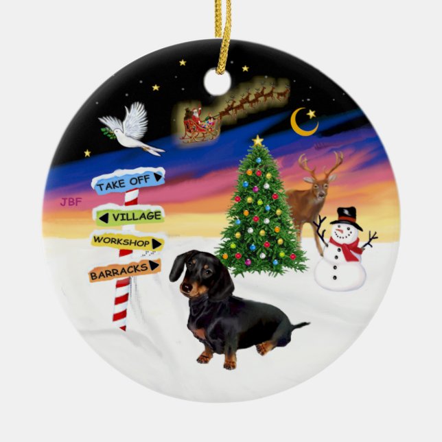 Xmas Signs - Black-Tan Dackel #14 Keramikornament (Vorne)