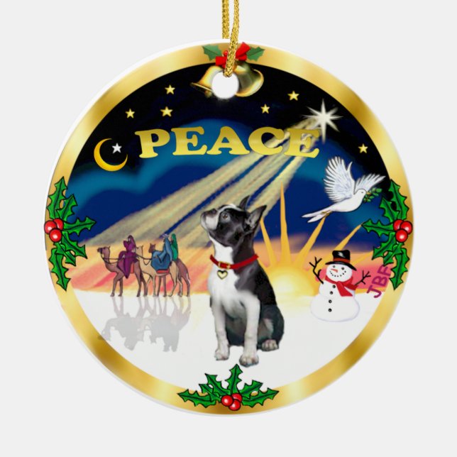 Xmas Signs - Boston Terrier #3 Keramik Ornament (Vorne)