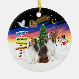 Xmas Signs - Zwei Shetland Sheepdogs (D-L) Keramikornament
