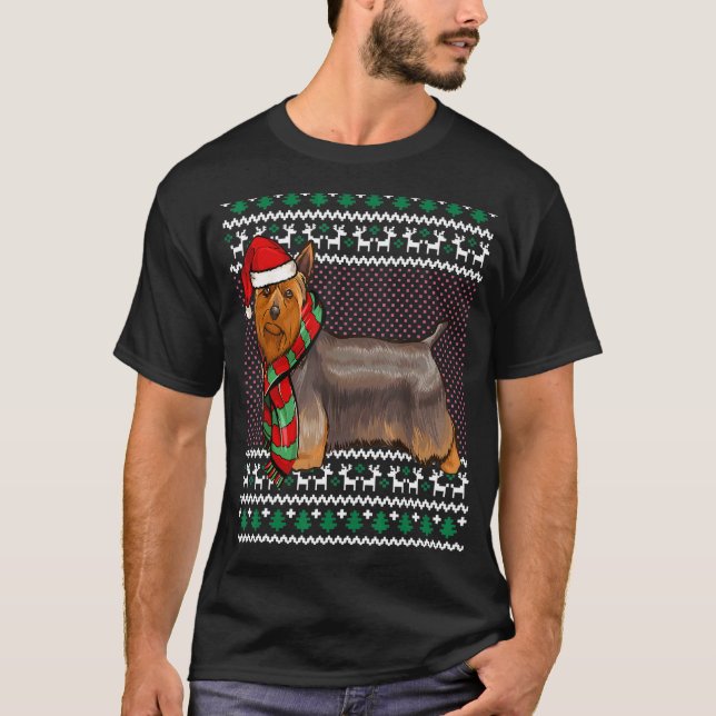 Xmas Silky Terrier Dog Weihnachtsmannmütze Ugy Wei T-Shirt (Vorderseite)