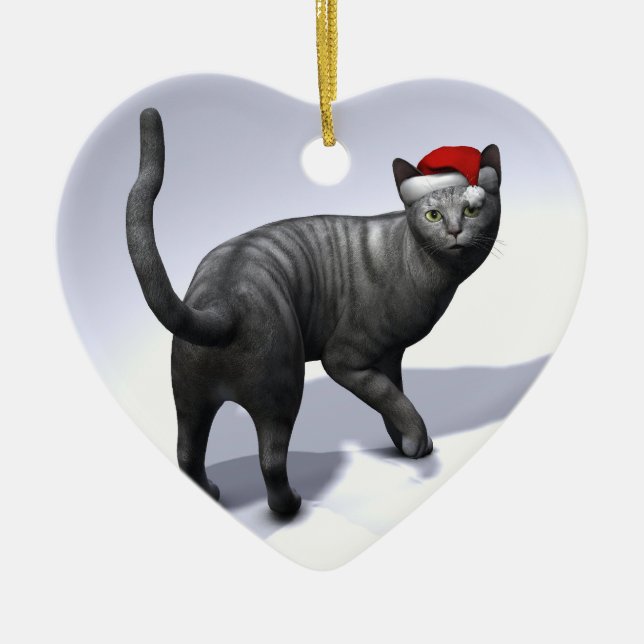 Xmas Silver Tabby Keramik Ornament (Vorne)