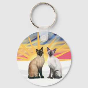 Xmas-Sonnenaufgang - Zwei Siamkatzen (Seal + Choc) Schlüsselanhänger