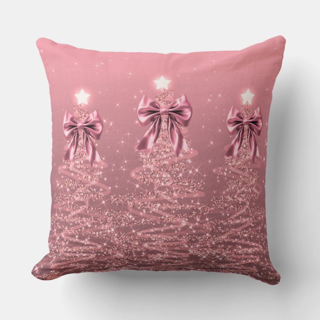 Xmas Sparkling Trees Blush Pink Faux Bow  Kissen (Vorderseite)