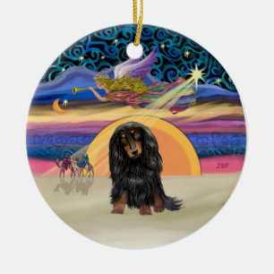 Xmas Star - Langhaar-Dachshund (BT) Keramik Ornament