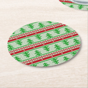Xmas Stricken nahtloses Muster 2 + Ihre Ideen Runder Pappuntersetzer