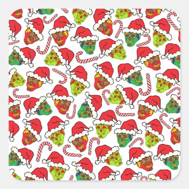 Xmas Sugar Skull Quadratischer Aufkleber (Vorderseite)