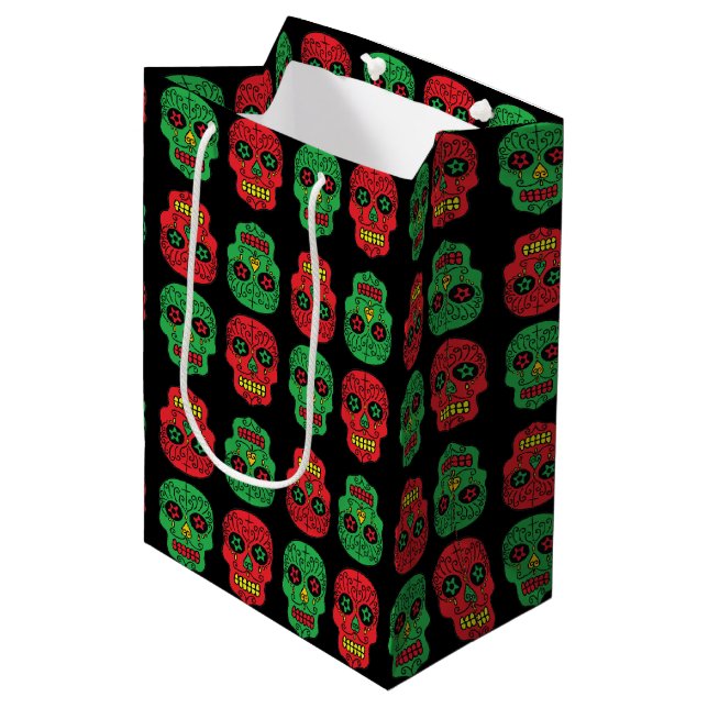 Xmas Sugar Skulls Mittlere Geschenktüte (Vorderseite Schrägansicht)