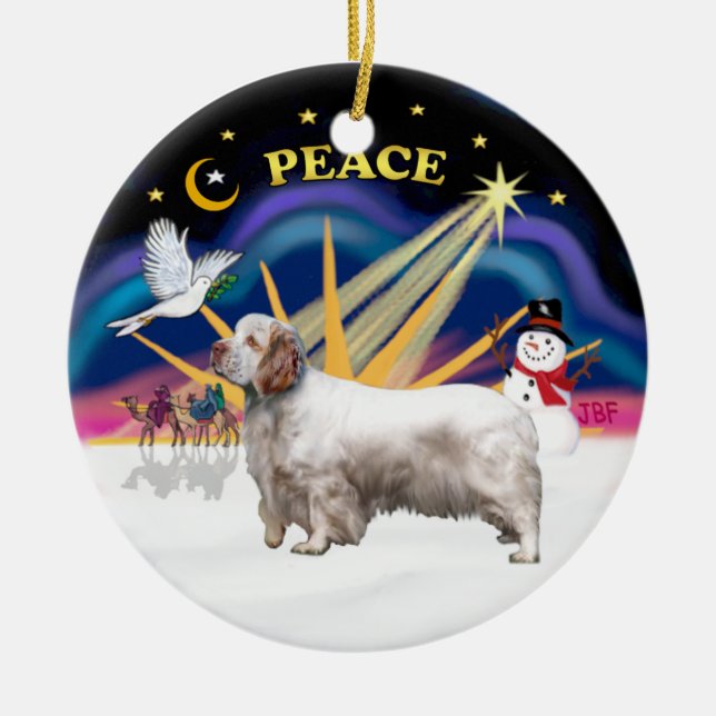 Xmas Sunrise - Clumber Spaniel Keramikornament (Vorne)