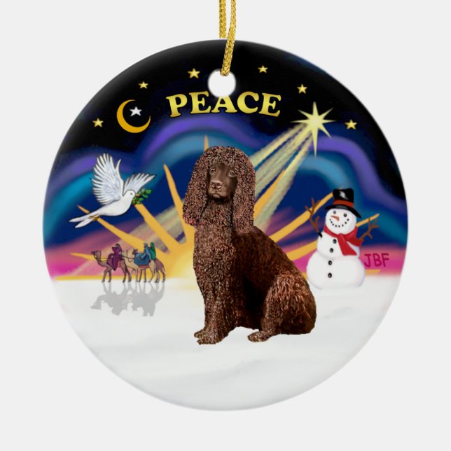 Xmas Sunrise - Irish Water Spaniel Keramikornament (Vorne)