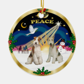 Xmas Sunrise - Zwei Wire Fox Terriers Keramik Ornament