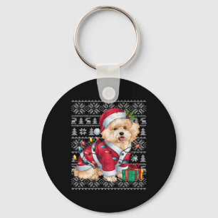 Xmas Sweater Style Ugly Santa Bichon Frise Dog Chr Schlüsselanhänger