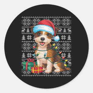 Xmas Sweater Style Ugly Santa Border Terrier Dog C Runder Aufkleber