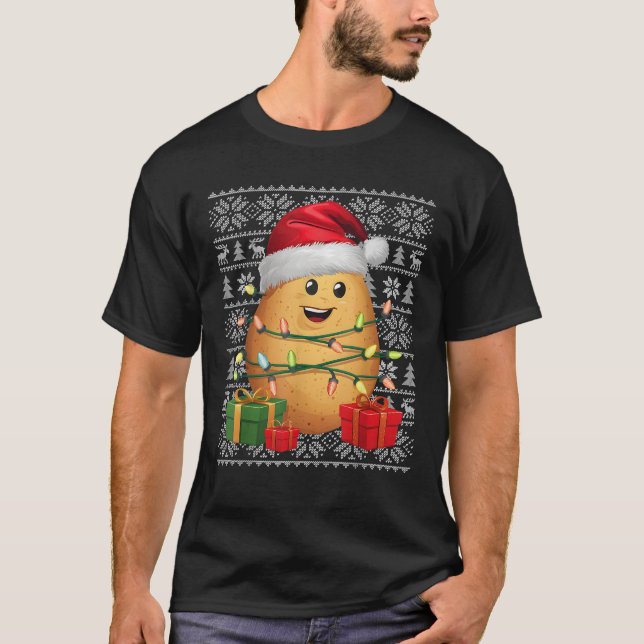 Xmas Sweater Style Ugly Weihnachtsmannmütze Funny  T-Shirt (Vorderseite)