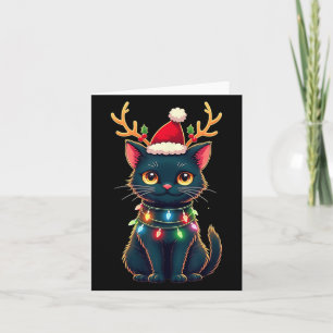 Xmas T-Shirt Rentier Black Niedlich Cat Weihnachts Karte