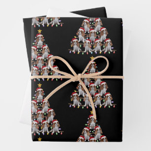 Xmas-Tannen-Santa-Cavalier-King-Charles-Spaniel-Hu Geschenkpapier Set