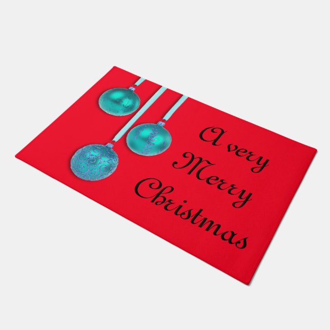 Xmas Tree Baubles türkis blau + Ihre Ideen Fußmatte (Schrägansicht)