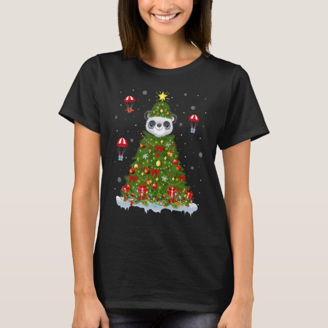Xmas Tree Decorations Lights Santa Panda Christmas T-Shirt (Vorderseite)