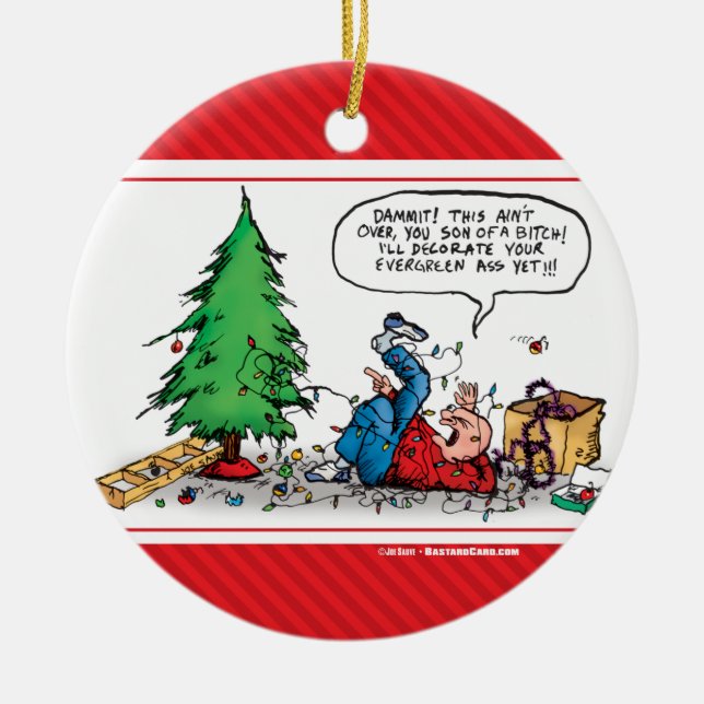 Xmas Tree Fight Funny Cartoon Ornament (Vorne)