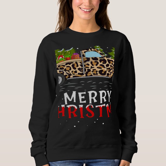 Xmas Tree Leopard Plaid Truck Merry Christmas   Sweatshirt (Vorderseite)