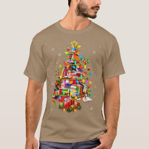 Xmas Tree Library Xmas Lights Tree Book Lover Libr T-Shirt