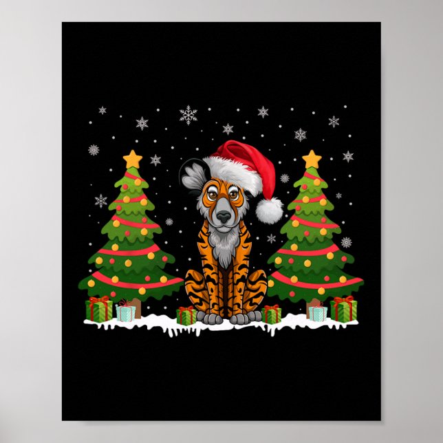 Xmas Tree Light African Wild Dog Weihnachtsmannmüt Poster (Vorne)