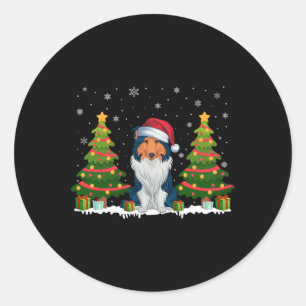 Xmas Tree Light Rough Collie Weihnachtsmannmütze C Runder Aufkleber
