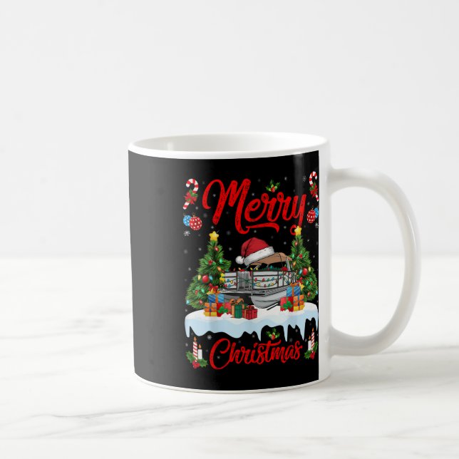 Xmas Tree Lighting Santa Hat Pontoon Boat Christma Kaffeetasse (Rechts)