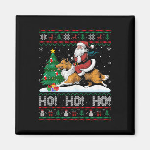 Xmas Tree Lighting Santa Riding Collie Dog Christm Magnet