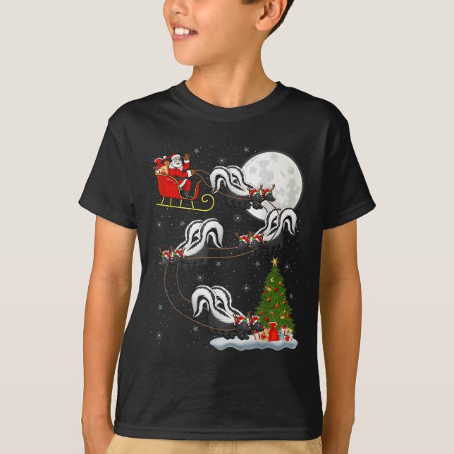 Xmas Tree Lighting Santa Riding Skunk Christmas  T-Shirt (Vorderseite)