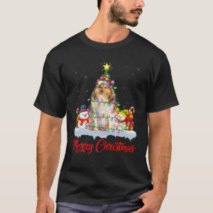 Xmas Tree Lighting Santa Shetland Sheepdog Christm T-Shirt