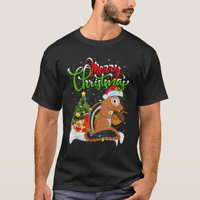 Xmas Tree Lighting Weihnachtsmannmütze Chipmunk We T-Shirt (Vorderseite)