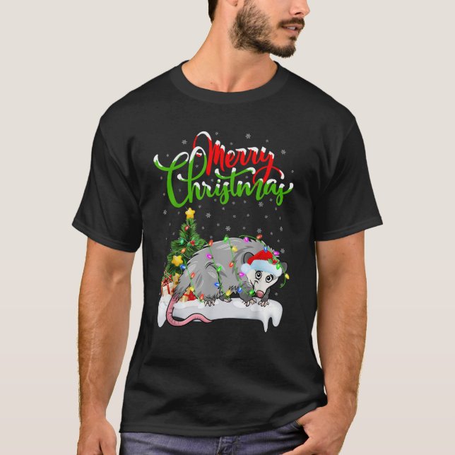 Xmas Tree Lighting Weihnachtsmannmütze Opossum Wei T-Shirt (Vorderseite)