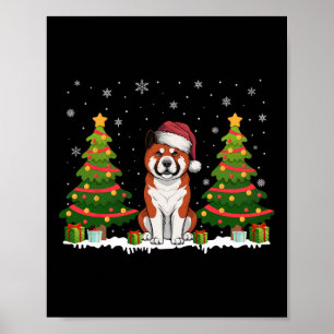 Xmas Tree Lights Akita Hund Weihnachtsmannmütze We Poster
