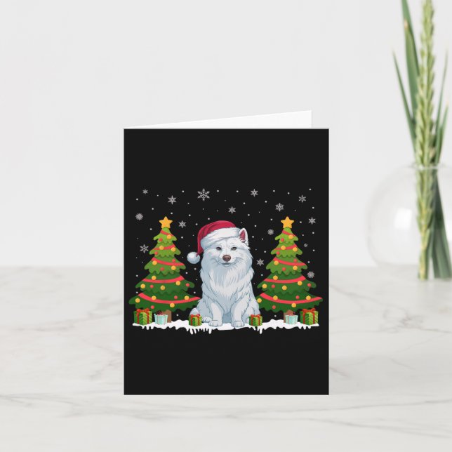 Xmas Tree Lights American Eskimo Dog Santa Christm Karte (Vorderseite)
