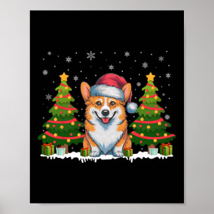 Xmas Tree Lights Corgi Dog Weihnachtsmannmütze Wei Poster