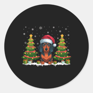 Xmas Tree Lights Dackel Hund Weihnachtsmannmütze W Runder Aufkleber