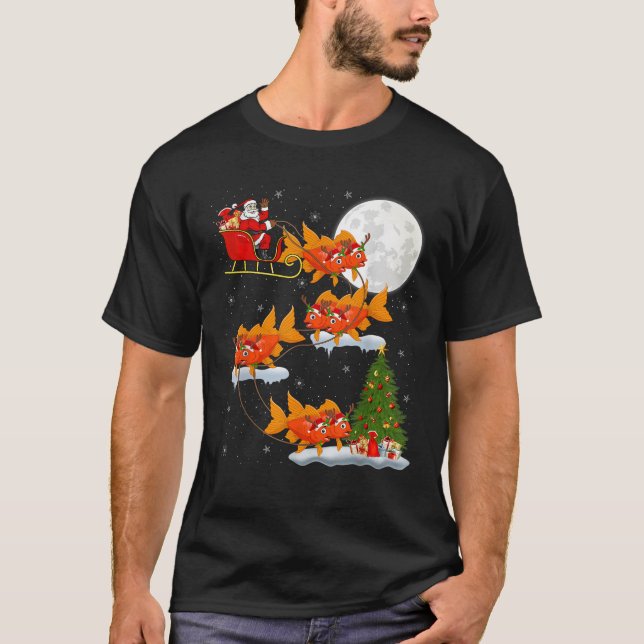 Xmas Tree Lights Funny Santa Riding Goldfish Chris T-Shirt (Vorderseite)