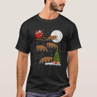 Xmas Tree Lights Funny Santa Riding Jaguar Christm T-Shirt