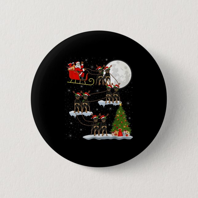 Xmas Tree Lights Funny Santa Riding Rottweiler Dog Button (Vorderseite)
