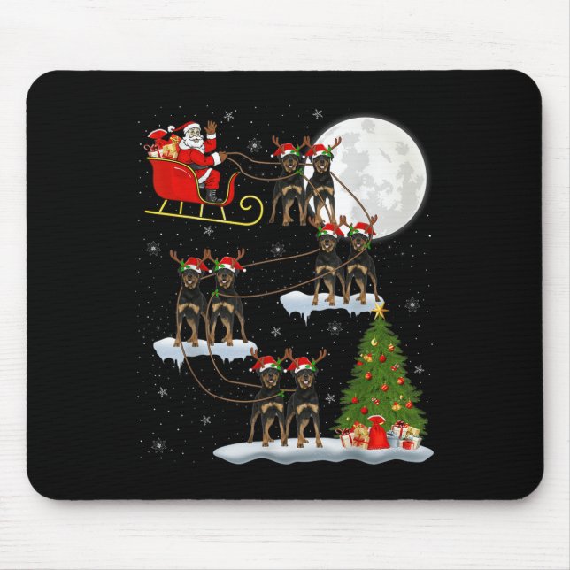 Xmas Tree Lights Funny Santa Riding Rottweiler Dog Mousepad (Vorne)