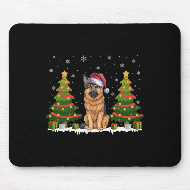 Xmas Tree Lights German Shepherd Dog Santa Christm Mousepad (Vorne)