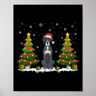 Xmas Tree Lights Great Dane Dog Weihnachtsmannmütz Poster
