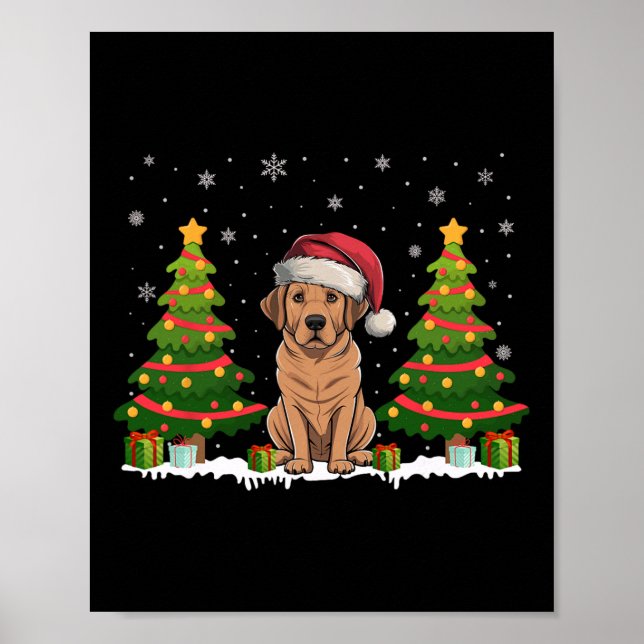Xmas Tree Lights Labrador Hund Weihnachtsmannmütze Poster (Vorne)
