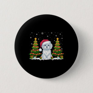 Xmas Tree Lights Malteser Hund Weihnachtsmannmütze Button
