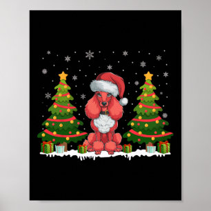 Xmas Tree Lights Poodle Dog Weihnachtsmannmütze We Poster