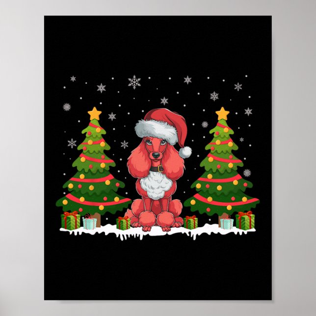 Xmas Tree Lights Poodle Dog Weihnachtsmannmütze We Poster (Vorne)